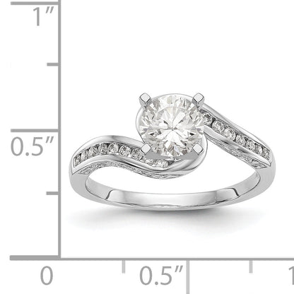 14k White Gold Peg Set Simulated Diamond By Pass Engagement Ring