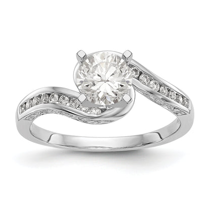 14k White Gold Peg Set Simulated Diamond By Pass Engagement Ring