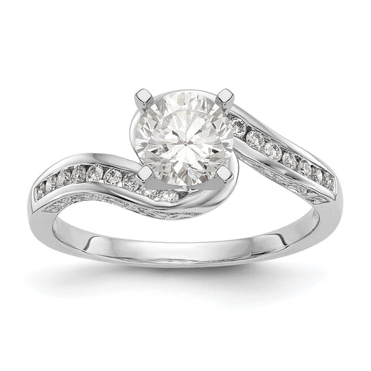 14k White Gold Peg Set Simulated Diamond By Pass Engagement Ring