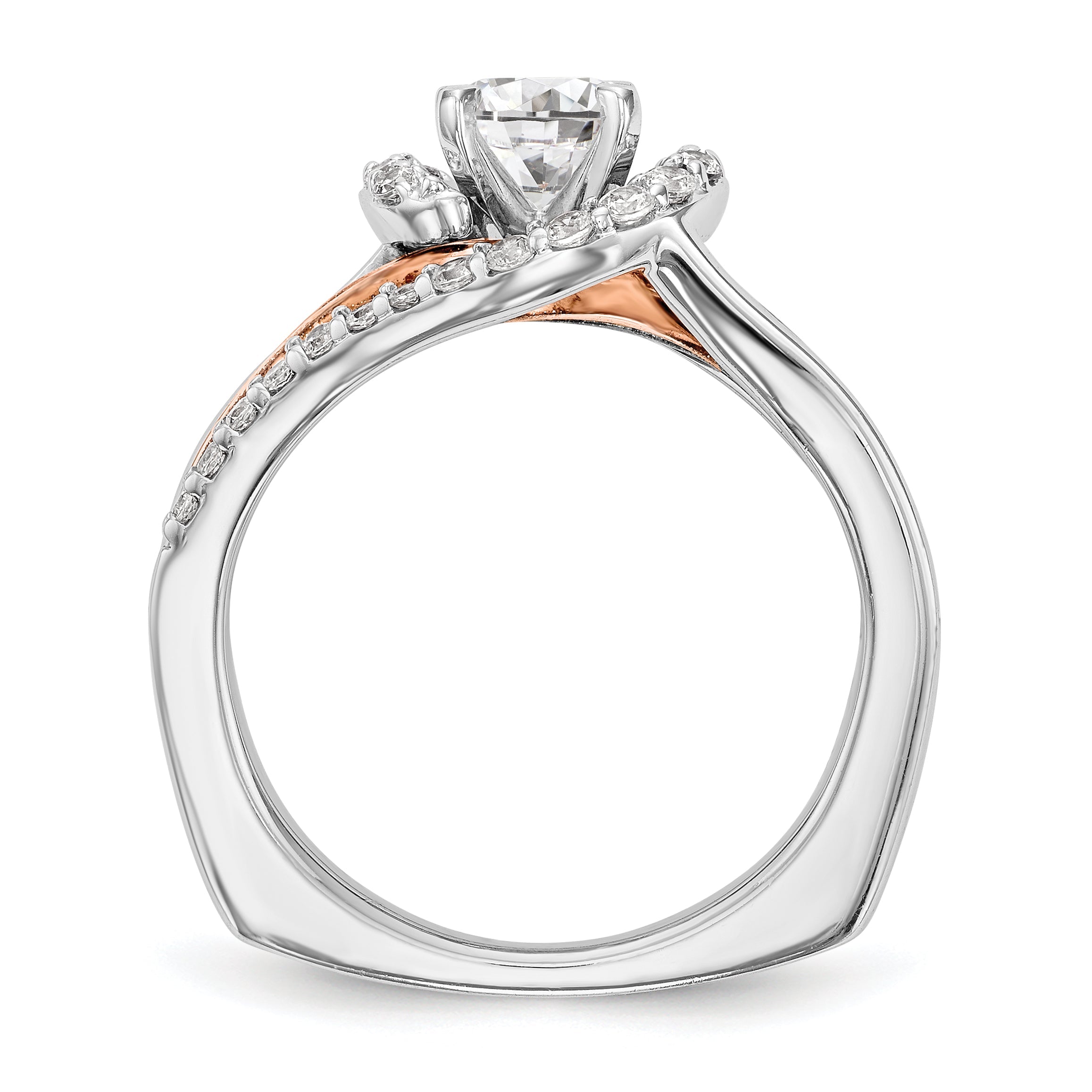 14k Two tone Peg Set Simulated Diamond By Pass Engagement Ring