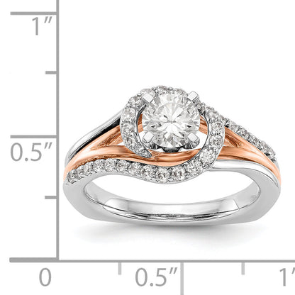 14k Two tone Peg Set Simulated Diamond By Pass Engagement Ring