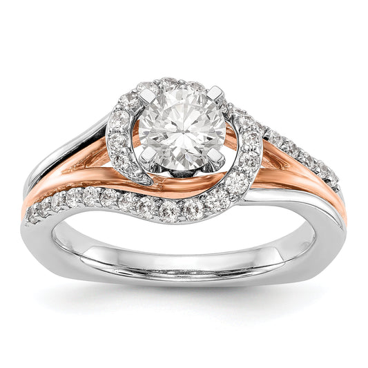 14k Two tone Peg Set Simulated Diamond By Pass Engagement Ring