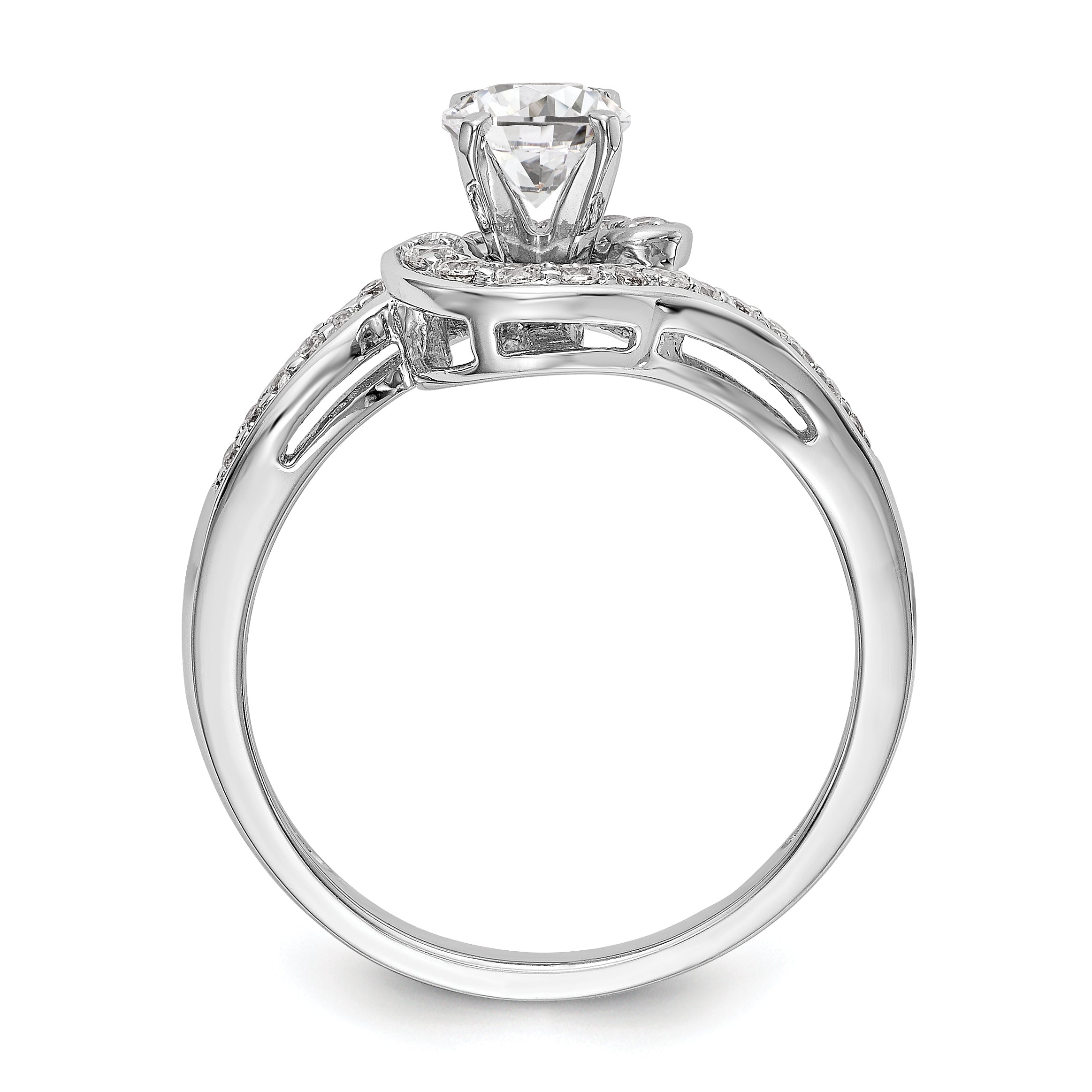 14k White Gold Peg Set Simulated Diamond By Pass Engagement Ring
