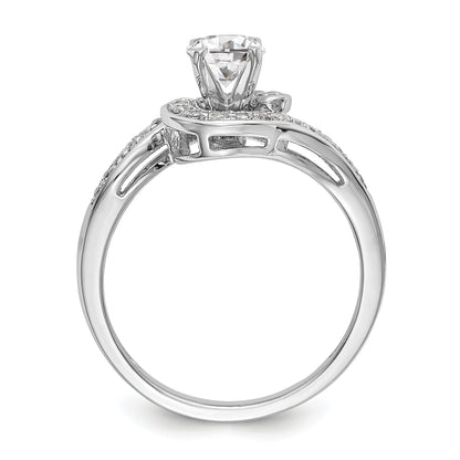 14k White Gold Peg Set Simulated Diamond By Pass Engagement Ring