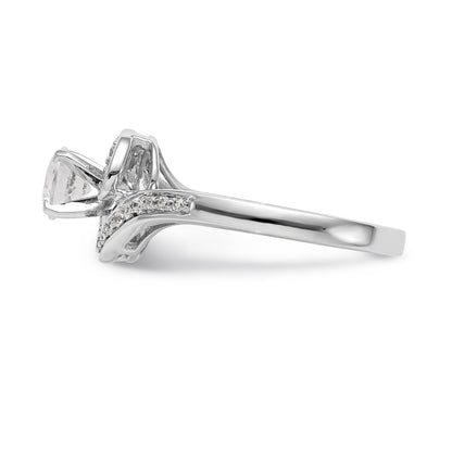 14k White Gold Peg Set Simulated Diamond By Pass Engagement Ring