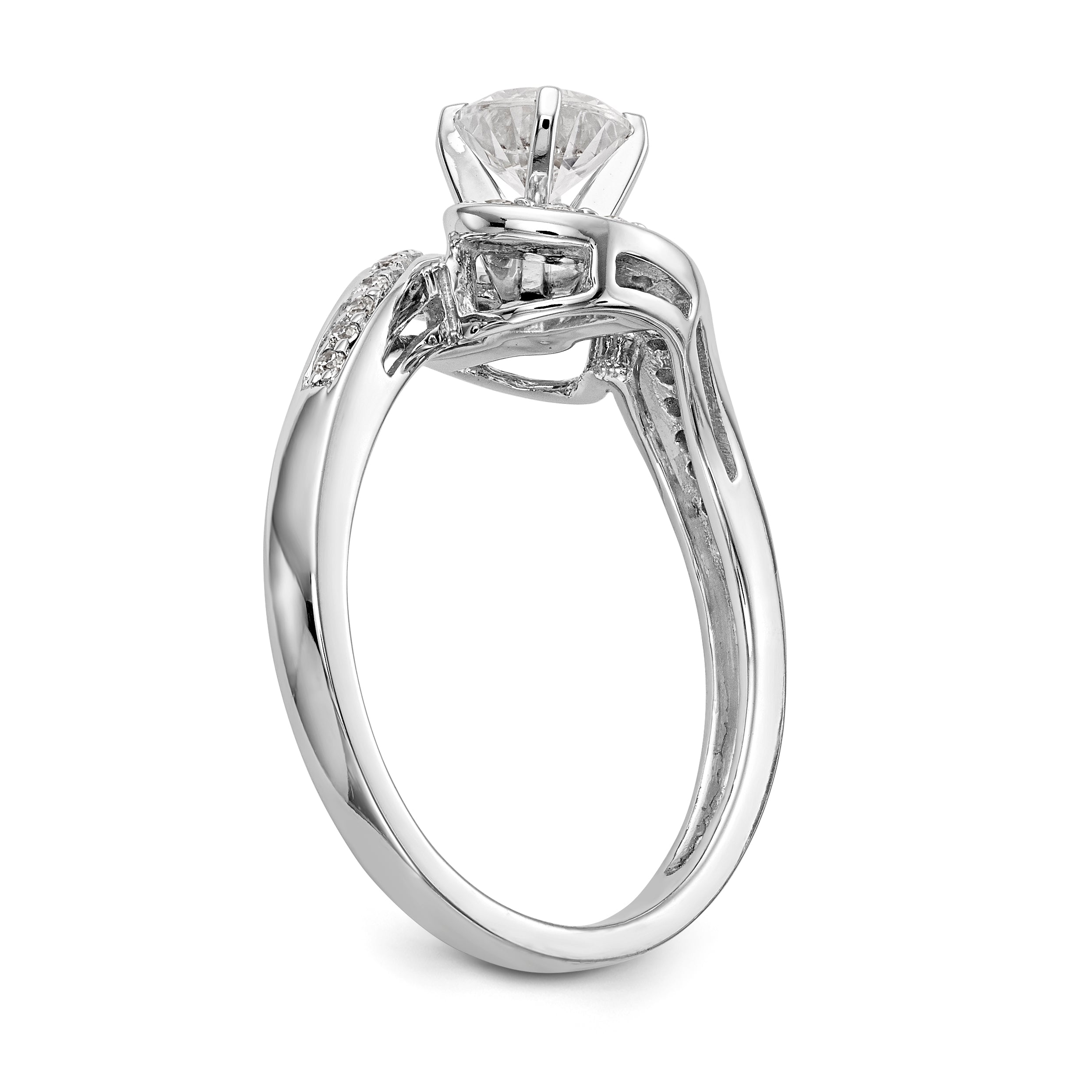 14k White Gold Peg Set Simulated Diamond By Pass Engagement Ring