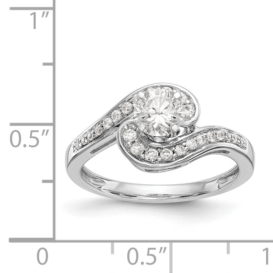 14k White Gold Peg Set Simulated Diamond By Pass Engagement Ring