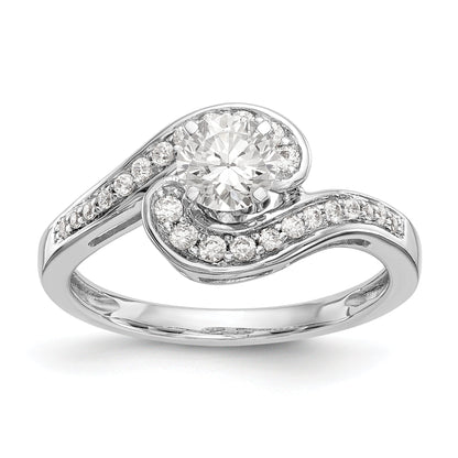 14k White Gold Peg Set Simulated Diamond By Pass Engagement Ring
