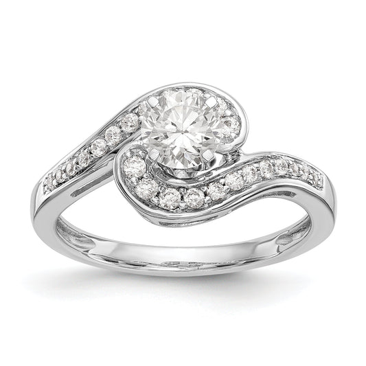 14k White Gold Peg Set Simulated Diamond By Pass Engagement Ring