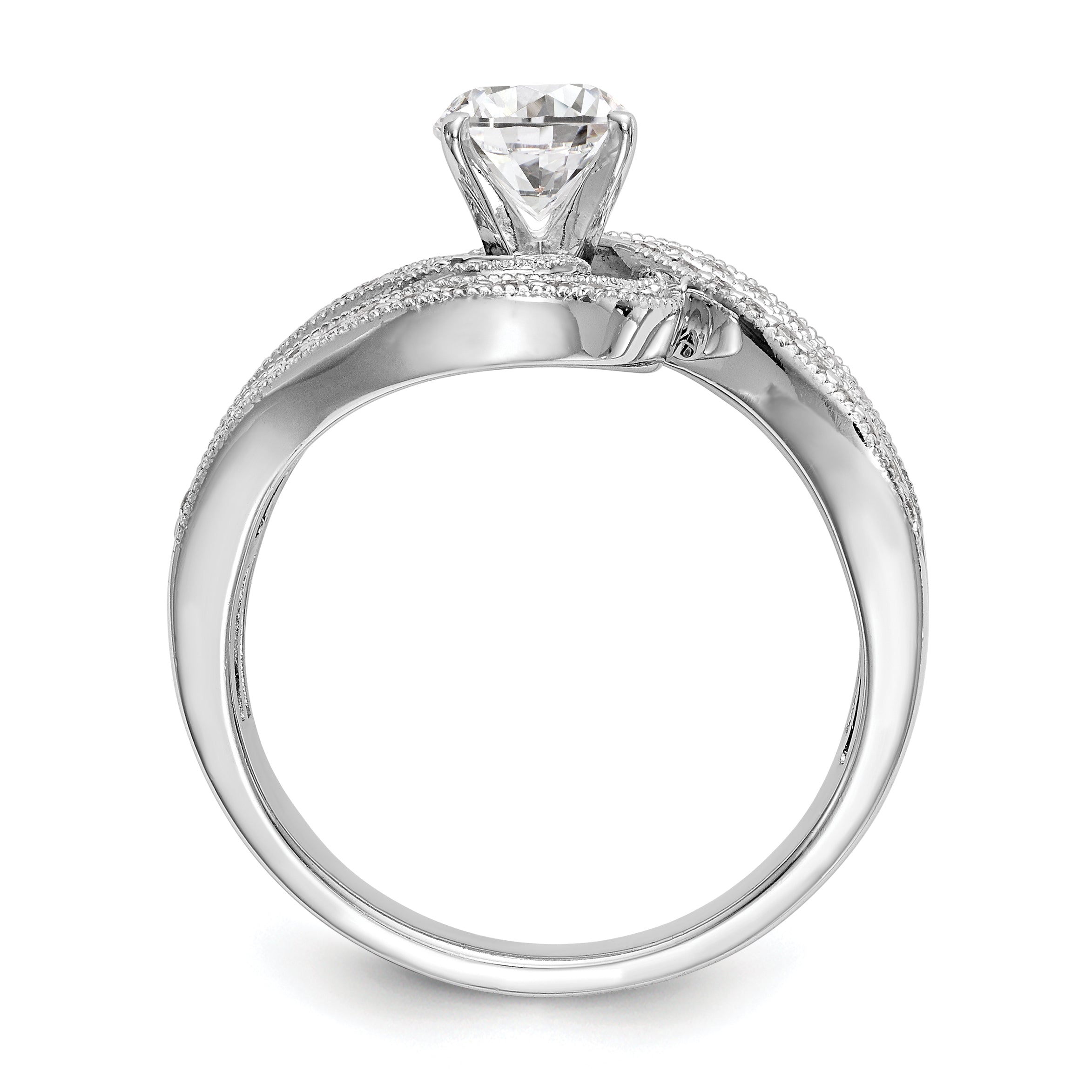 14k White Gold Peg Set Simulated Diamond By Pass Engagement Ring