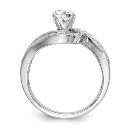 14k White Gold Peg Set Simulated Diamond By Pass Engagement Ring