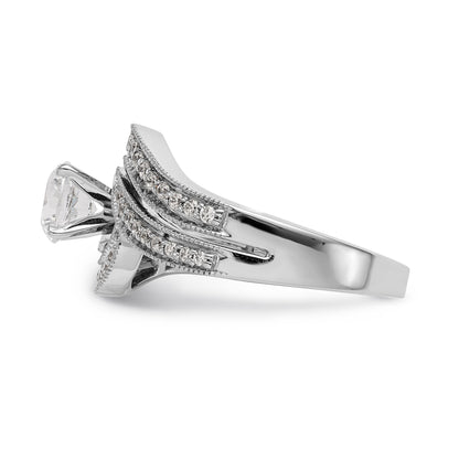 14k White Gold Peg Set Simulated Diamond By Pass Engagement Ring