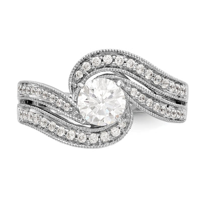 14k White Gold Peg Set Simulated Diamond By Pass Engagement Ring