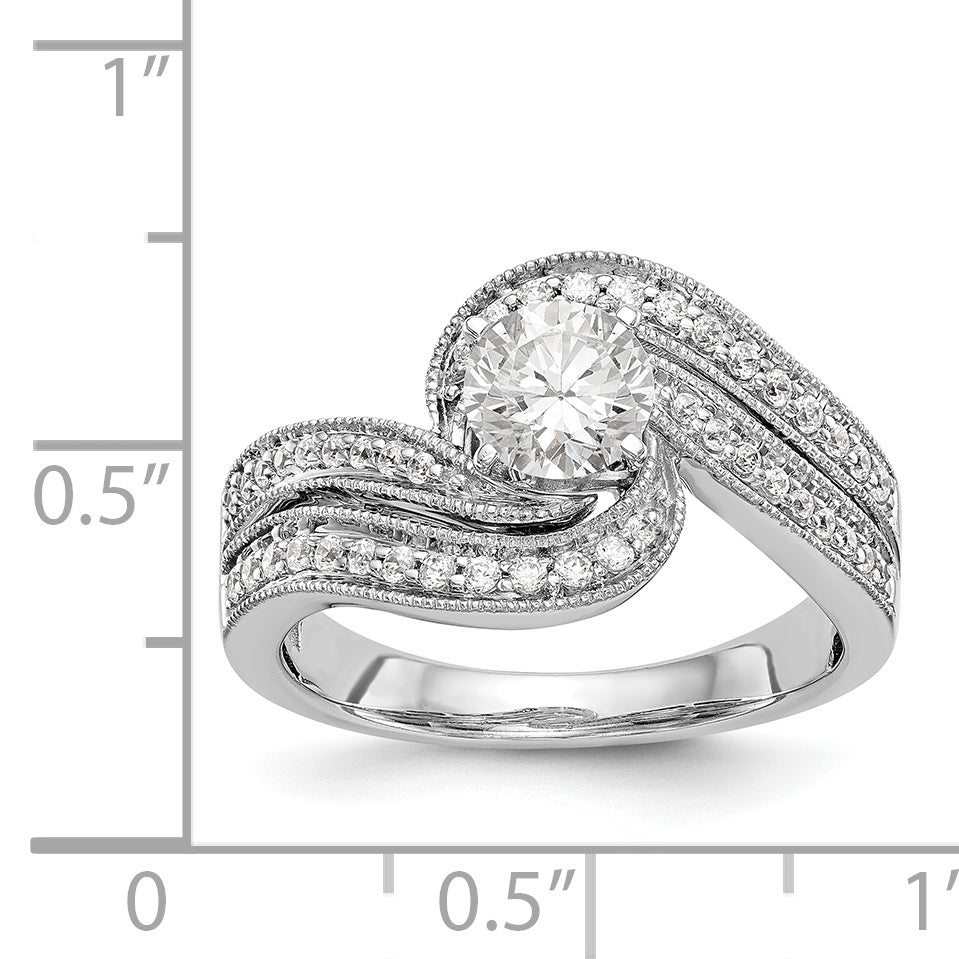 14k White Gold Peg Set Simulated Diamond By Pass Engagement Ring
