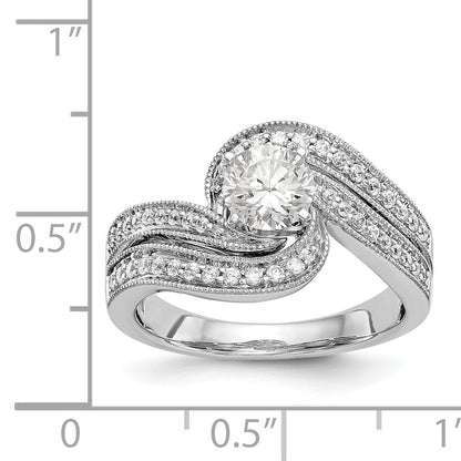 14k White Gold Peg Set Simulated Diamond By Pass Engagement Ring