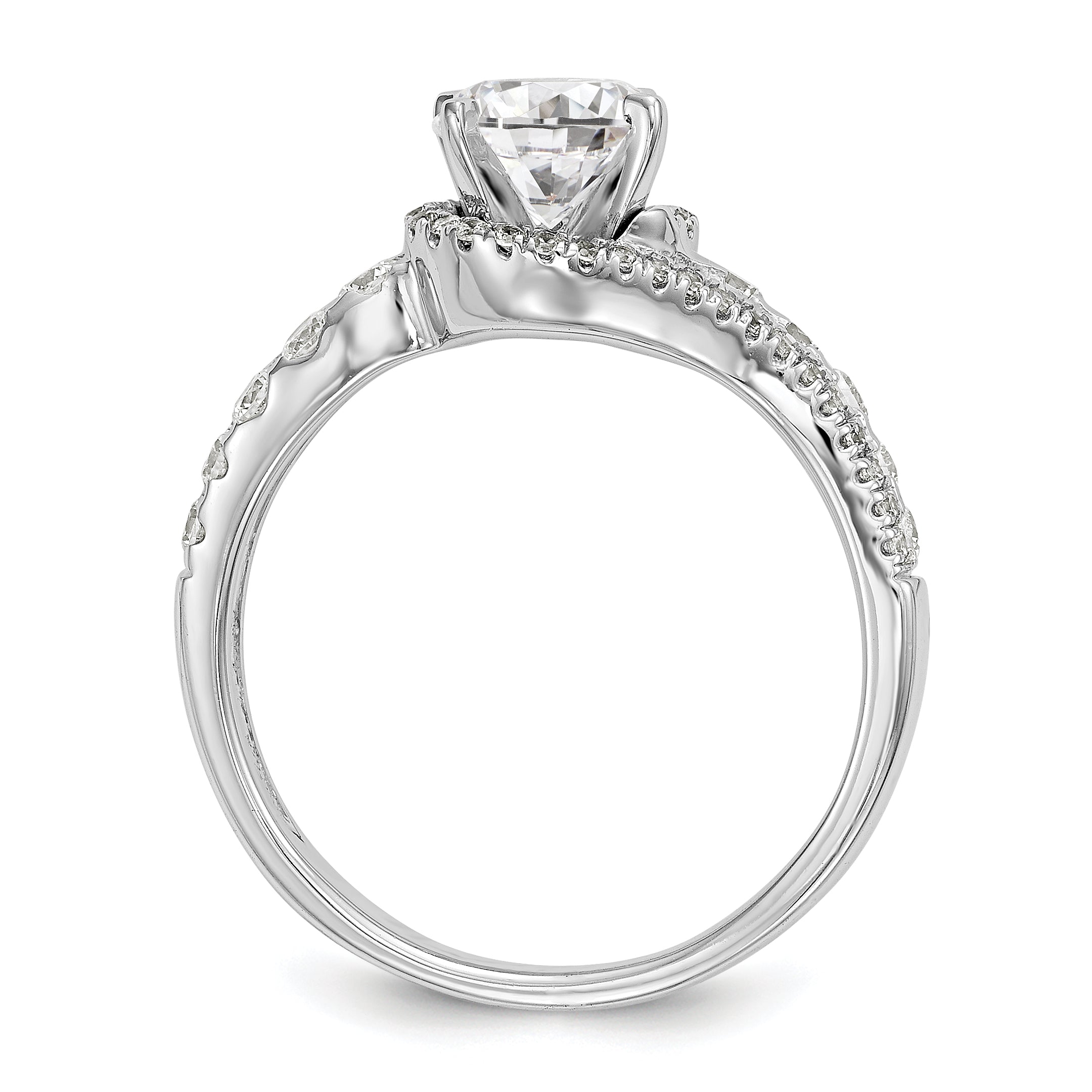 14k White Gold Peg Set Simulated Diamond By Pass Engagement Ring