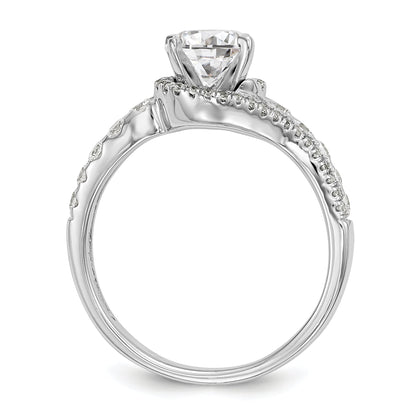 14k White Gold Peg Set Simulated Diamond By Pass Engagement Ring