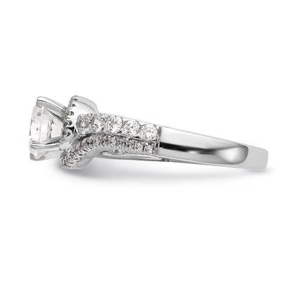 14k White Gold Peg Set Simulated Diamond By Pass Engagement Ring