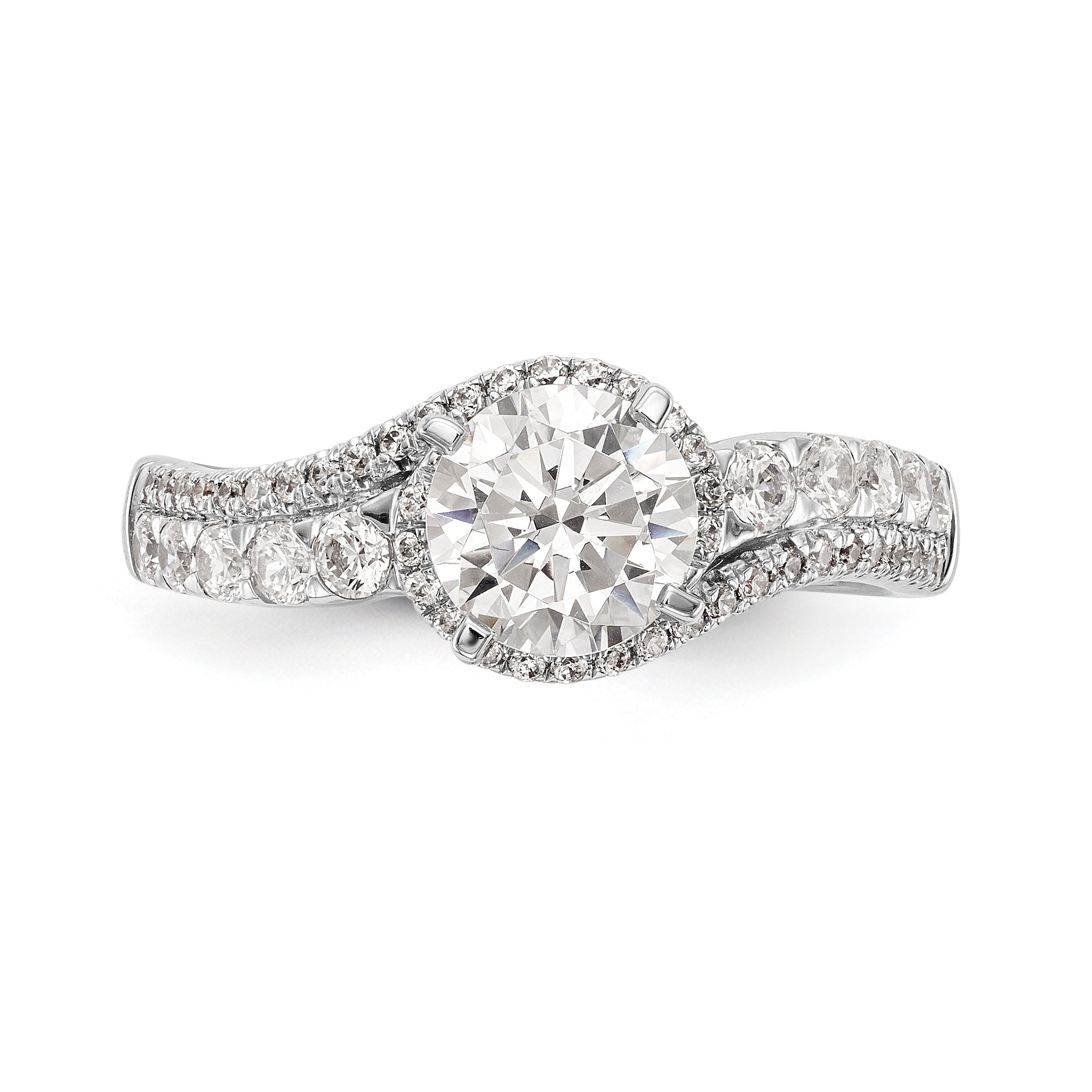 14k White Gold Peg Set Simulated Diamond By Pass Engagement Ring
