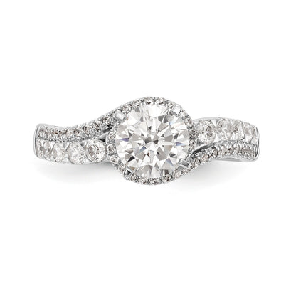 14k White Gold Peg Set Simulated Diamond By Pass Engagement Ring
