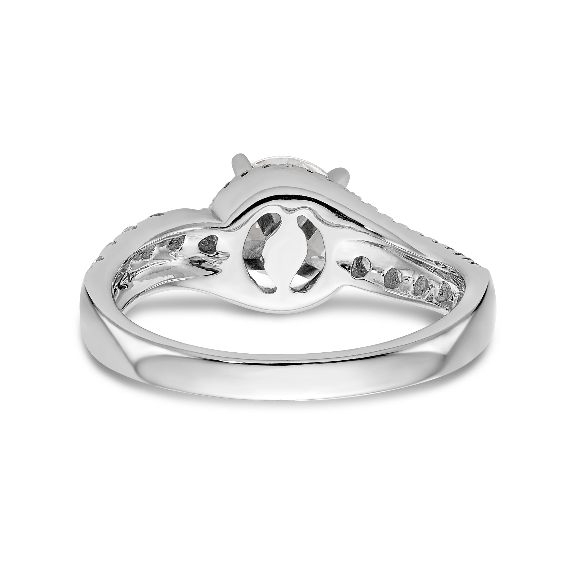 14k White Gold Peg Set Simulated Diamond By Pass Engagement Ring