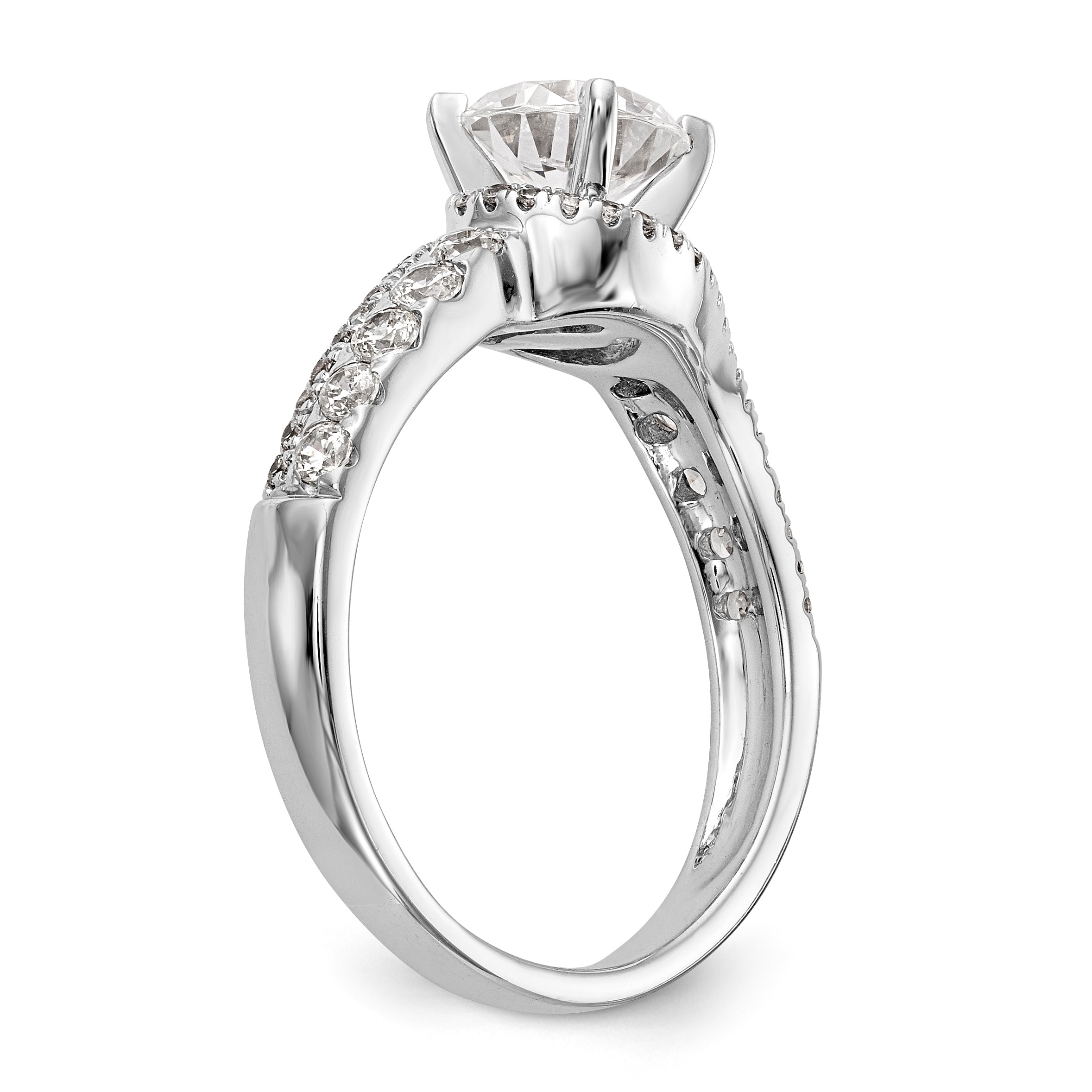 14k White Gold Peg Set Simulated Diamond By Pass Engagement Ring
