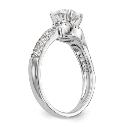 14k White Gold Peg Set Simulated Diamond By Pass Engagement Ring