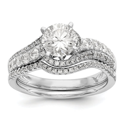 14k White Gold Peg Set Simulated Diamond By Pass Engagement Ring