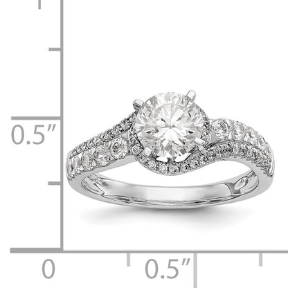 14k White Gold Peg Set Simulated Diamond By Pass Engagement Ring