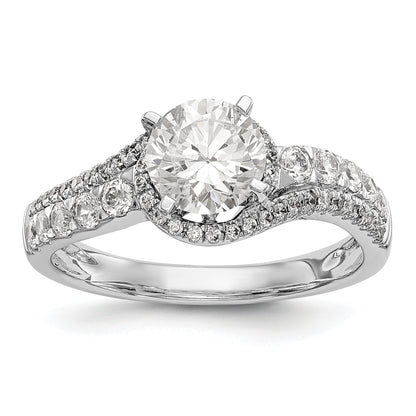 14k White Gold Peg Set Simulated Diamond By Pass Engagement Ring