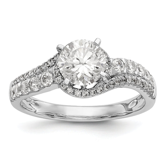 14k White Gold Peg Set Simulated Diamond By Pass Engagement Ring