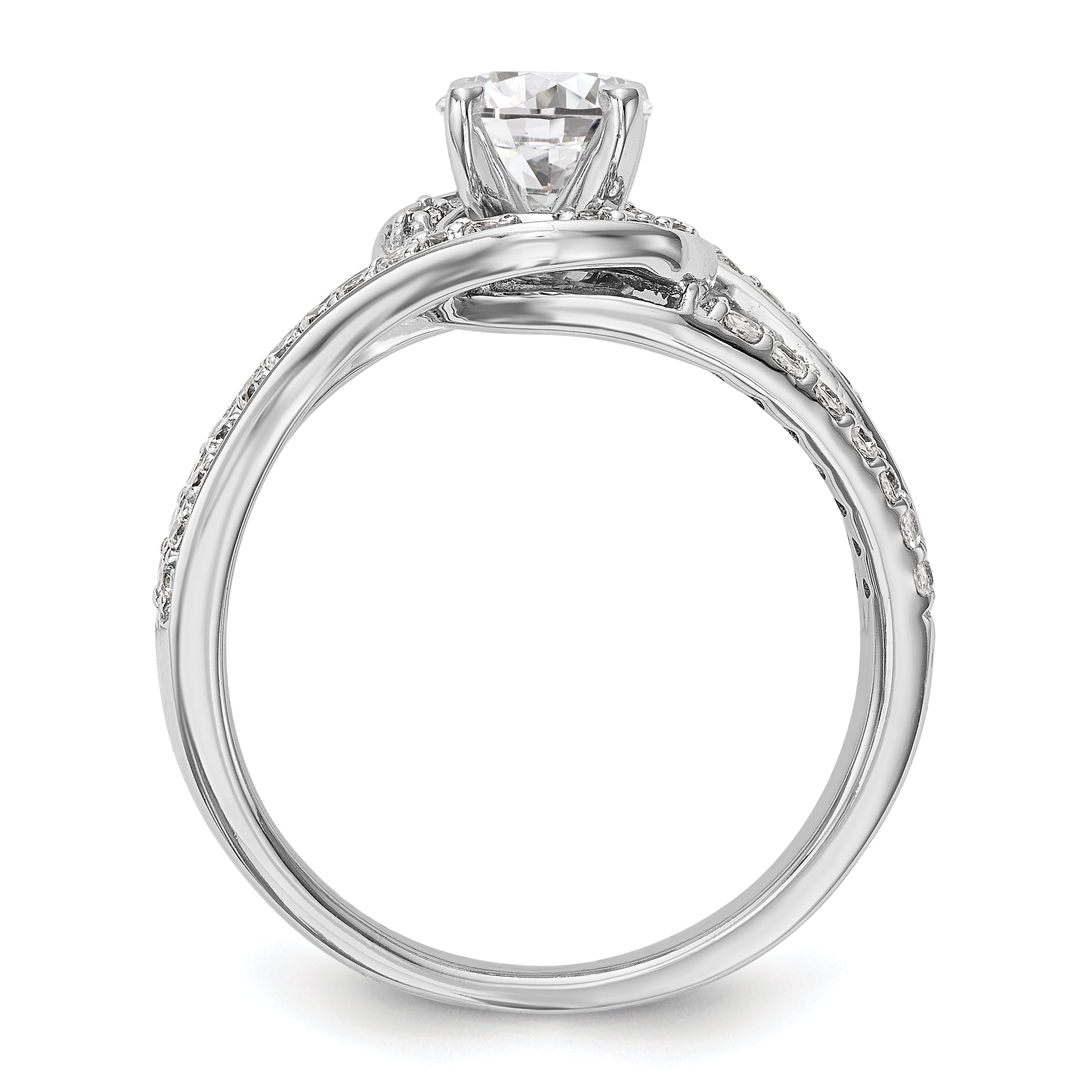 14k White Gold Peg Set Simulated Diamond By Pass Engagement Ring
