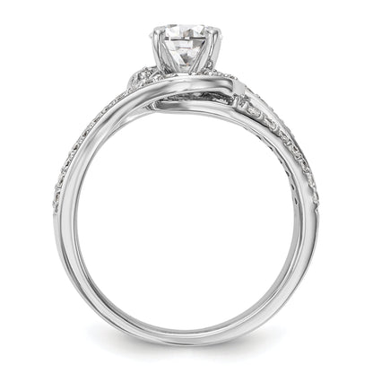 14k White Gold Peg Set Simulated Diamond By Pass Engagement Ring