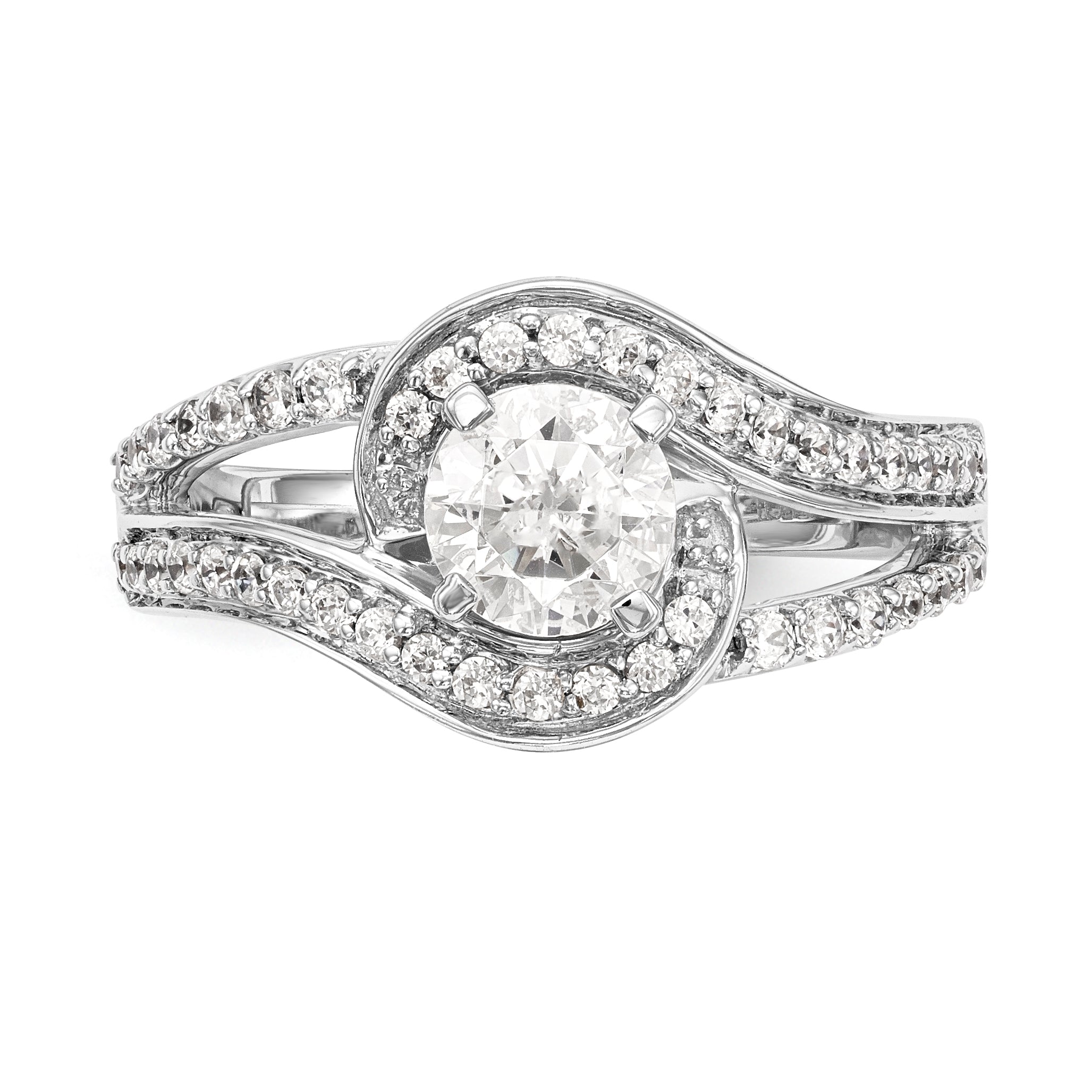 14k White Gold Peg Set Simulated Diamond By Pass Engagement Ring