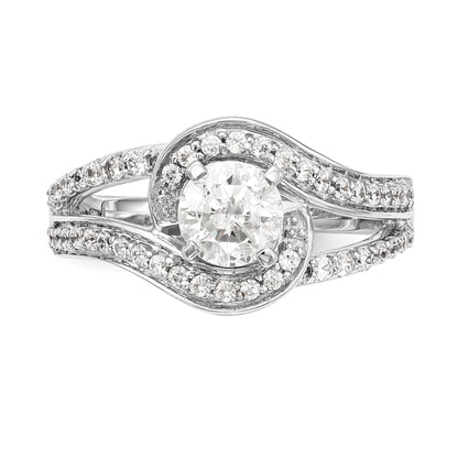 14k White Gold Peg Set Simulated Diamond By Pass Engagement Ring