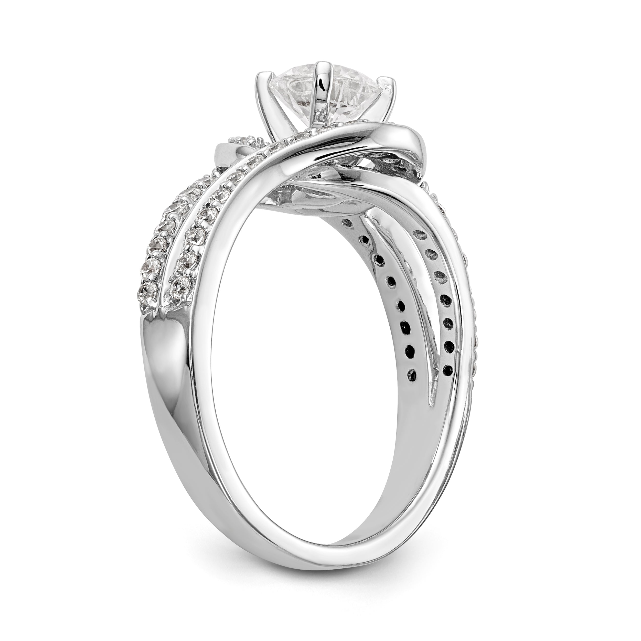 14k White Gold Peg Set Simulated Diamond By Pass Engagement Ring
