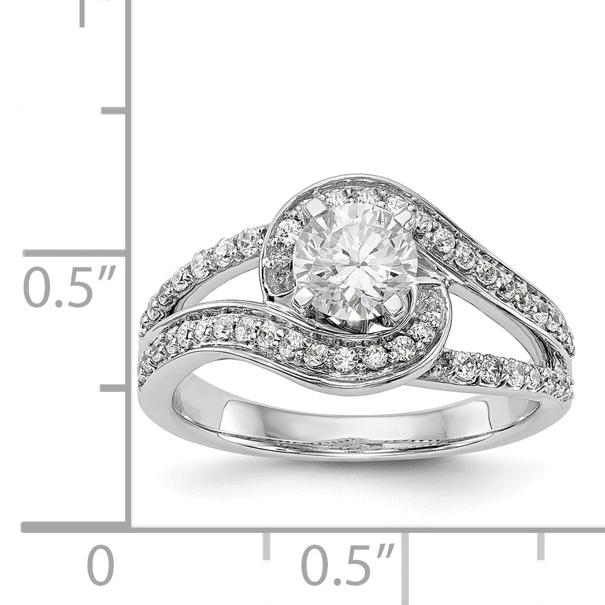 14k White Gold Peg Set Simulated Diamond By Pass Engagement Ring