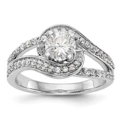 14k White Gold Peg Set Simulated Diamond By Pass Engagement Ring