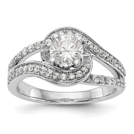 14k White Gold Peg Set Simulated Diamond By Pass Engagement Ring