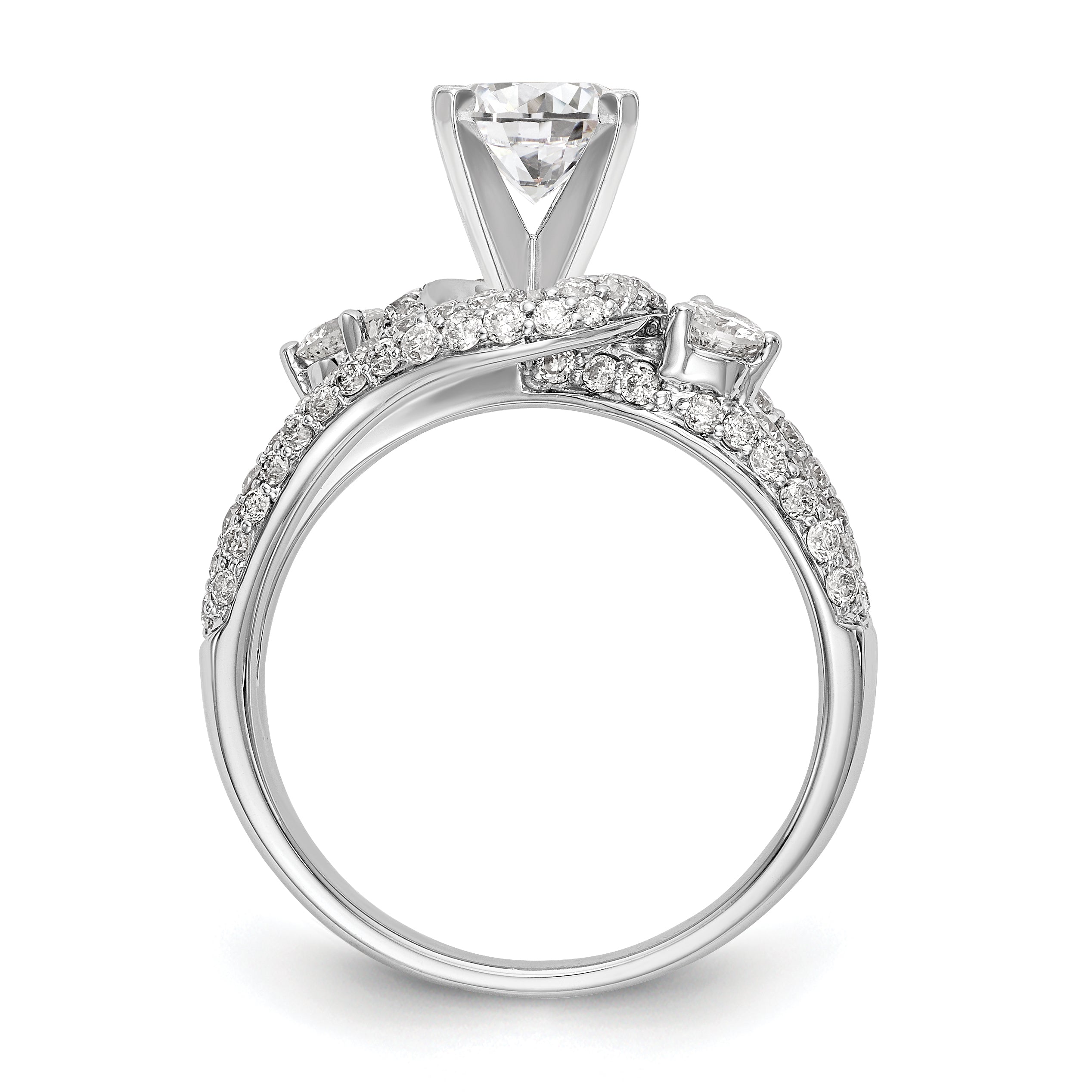 14k White Gold Peg Set Simulated Diamond By Pass Engagement Ring