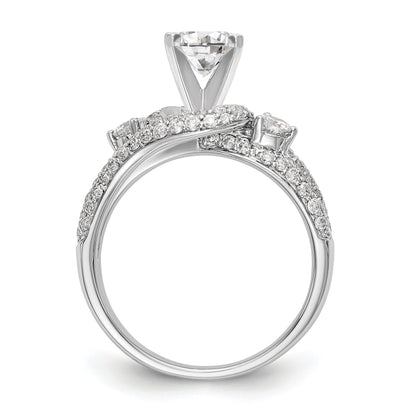 14k White Gold Peg Set Simulated Diamond By Pass Engagement Ring