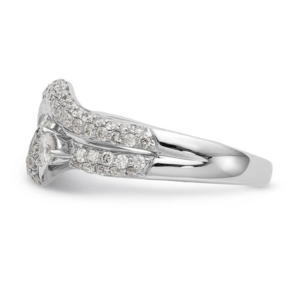 14k White Gold Peg Set Simulated Diamond By Pass Engagement Ring