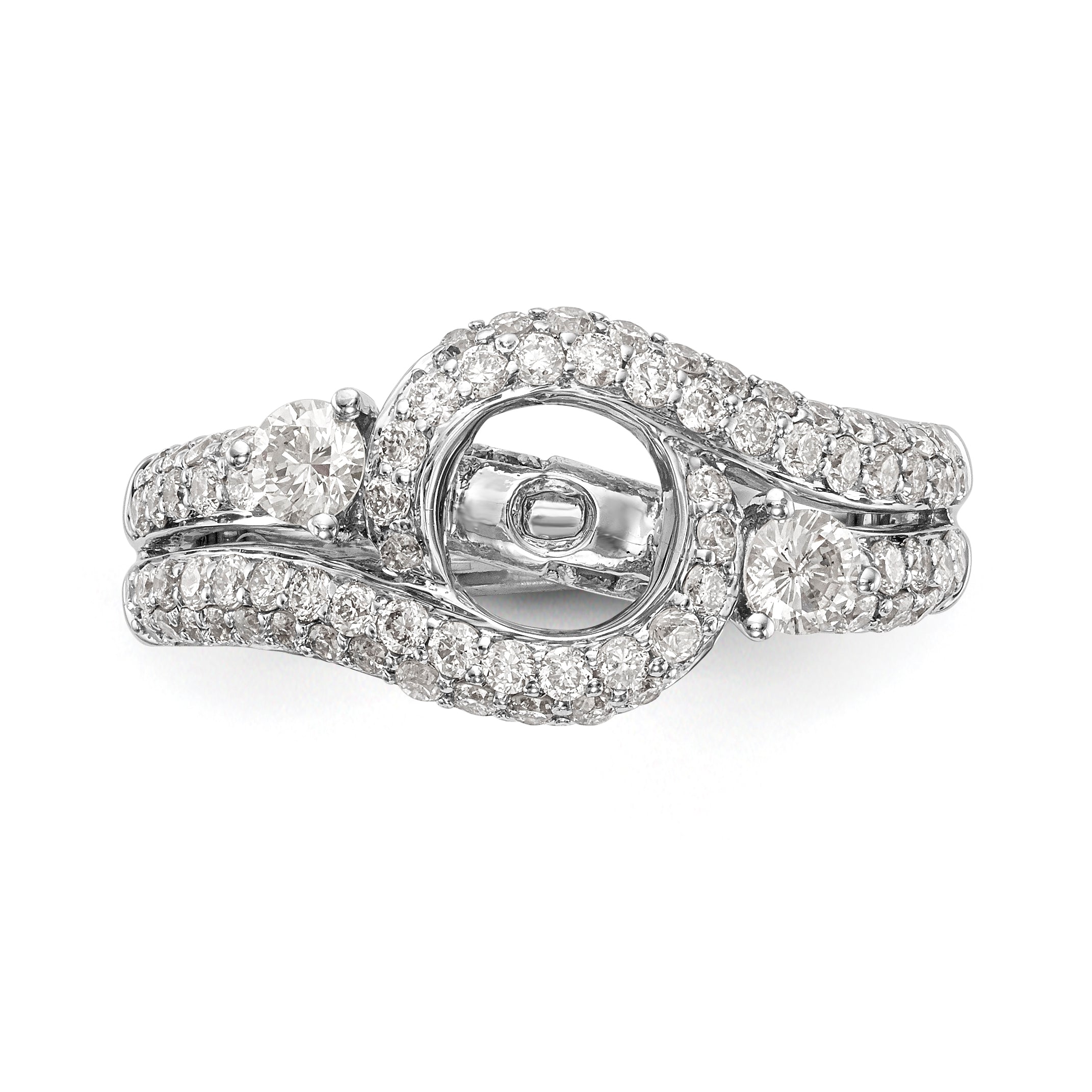 14k White Gold Peg Set Simulated Diamond By Pass Engagement Ring