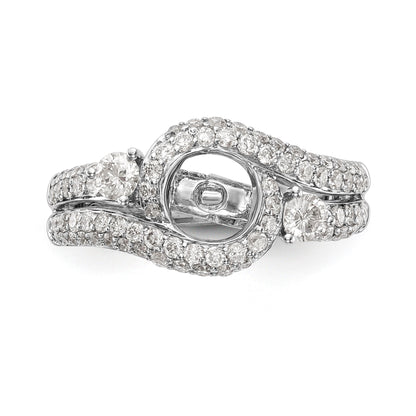 14k White Gold Peg Set Simulated Diamond By Pass Engagement Ring