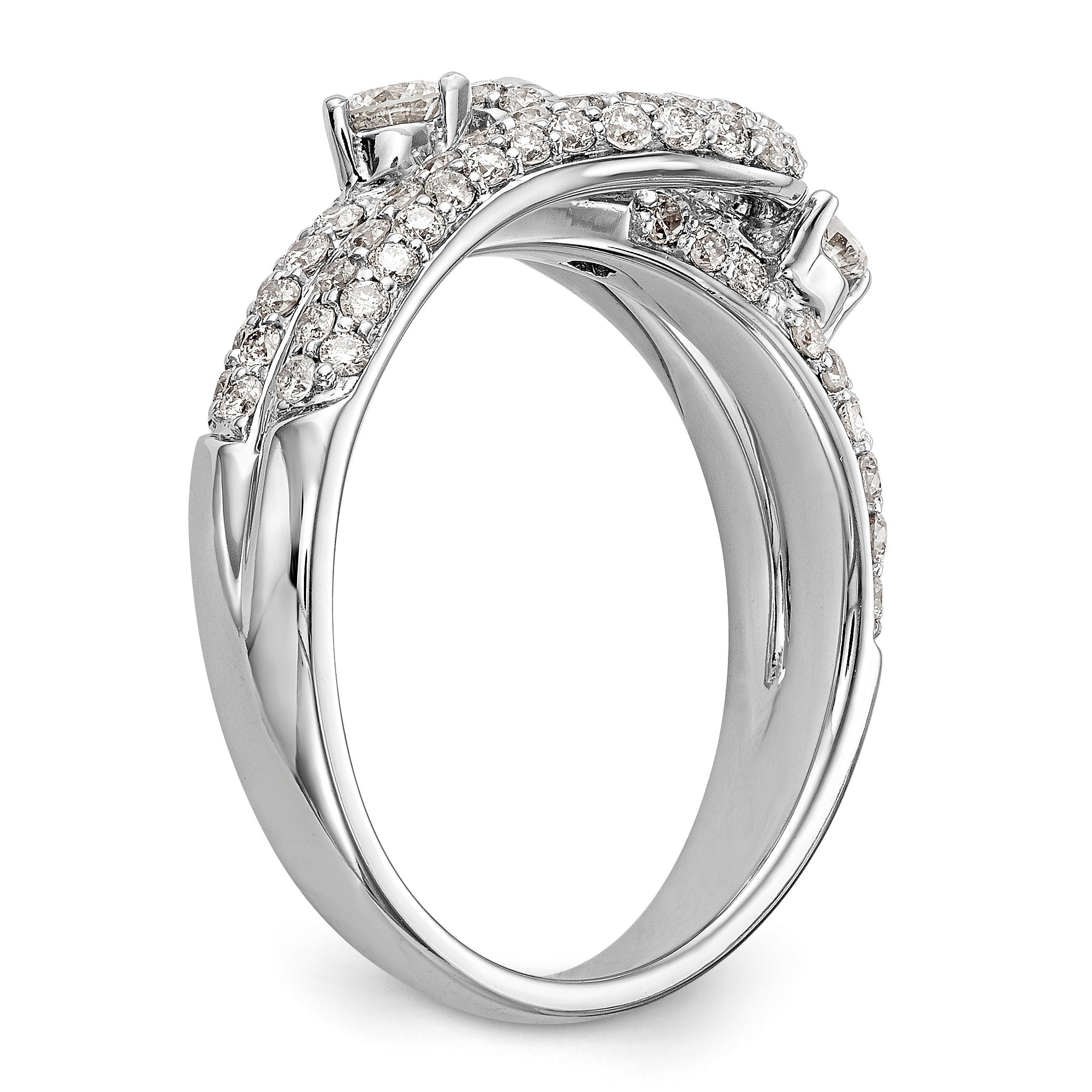 14k White Gold Peg Set Simulated Diamond By Pass Engagement Ring