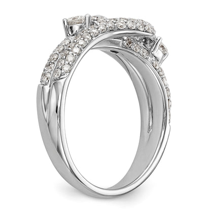 14k White Gold Peg Set Simulated Diamond By Pass Engagement Ring