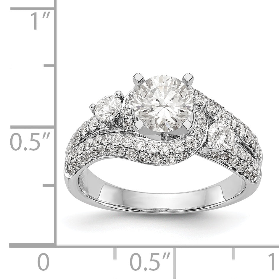 14k White Gold Peg Set Simulated Diamond By Pass Engagement Ring