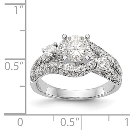 14k White Gold Peg Set Simulated Diamond By Pass Engagement Ring