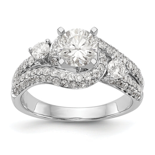 14k White Gold Peg Set Simulated Diamond By Pass Engagement Ring