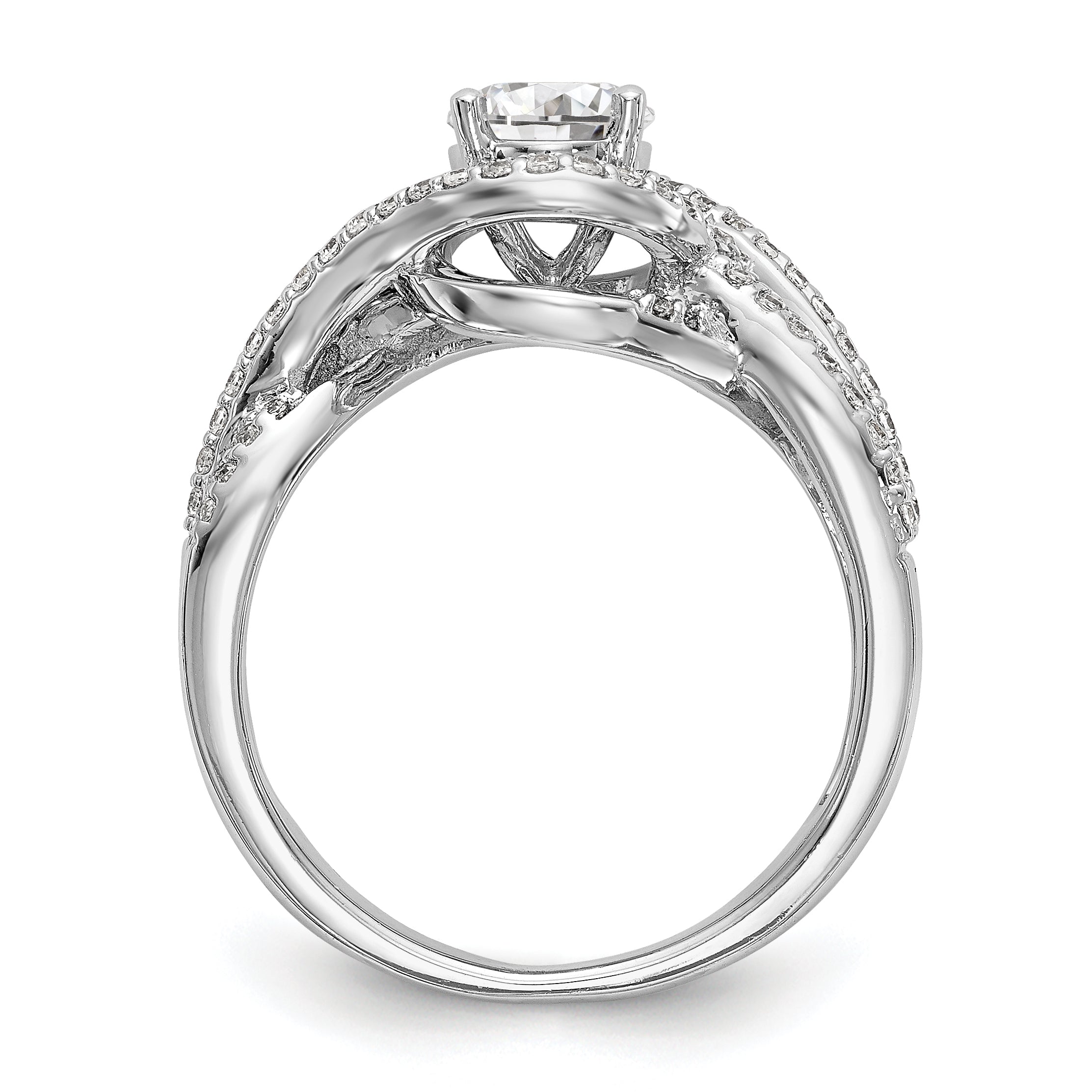 14k White Gold Peg Set Simulated Diamond By Pass Engagement Ring